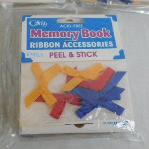 Lot of 5 Memory Book Ribbon Accessories Offray Peel Stick Acid-Free Bows 3 Color